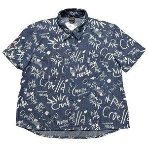 Disney‎ Parks Her Universe Shirt Womens XS Blue Denim Cruella De Vil Button Up